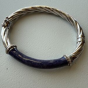 VTG Sterling Silver Milor Italy Blue Enamel Hinged Bangle Bracelet Sz Small 6.5"